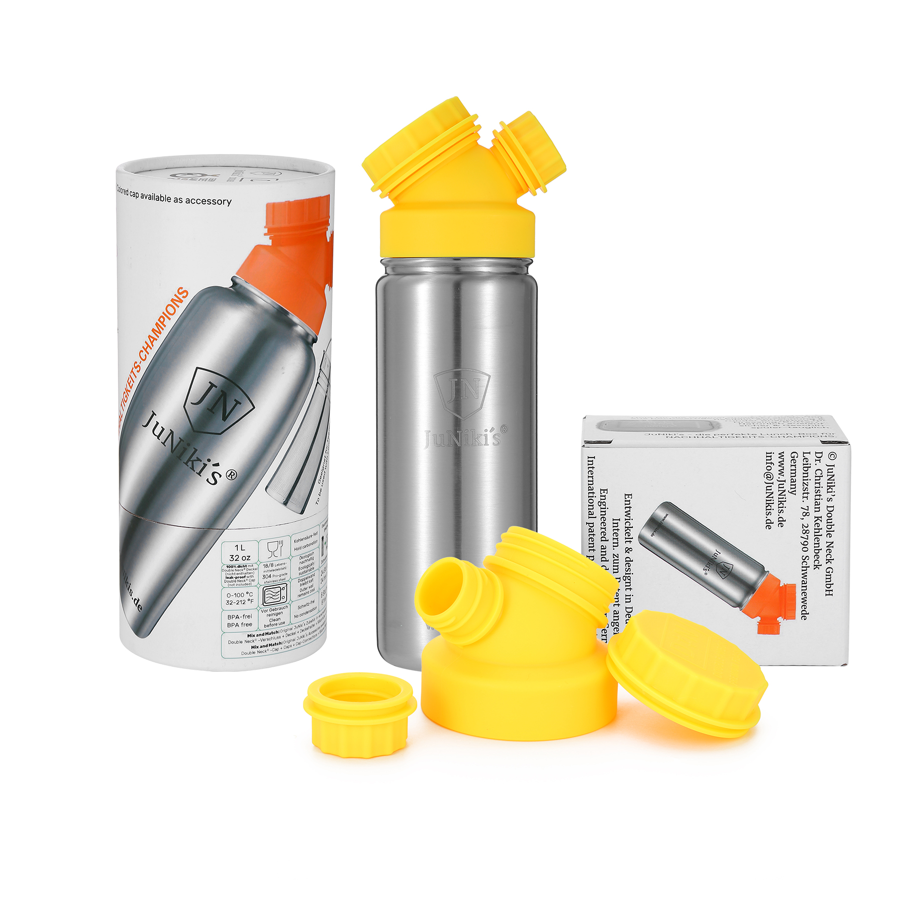 JuNiki´s® isolierte Trinkflasche 550ml - Deckelfarbe Gelb